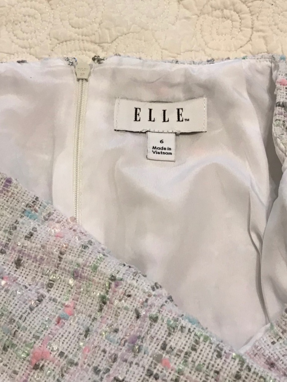 Elle white pastel tweed midi length lined skirt with fringe hem & pockets! (6) - Picture 9 of 16